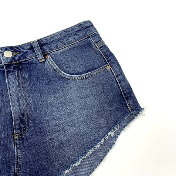 Topshop Shorts Kiri Denim High Rise Cutoff Fray - Picture 7 of 12